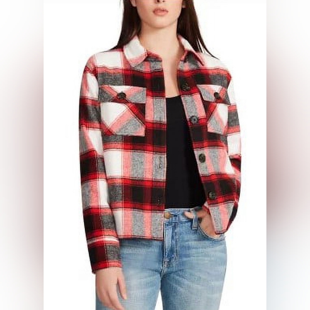 NWT BB Dakota by Steve Madden Women's Boxy Shacket Size small Racing Red Multi